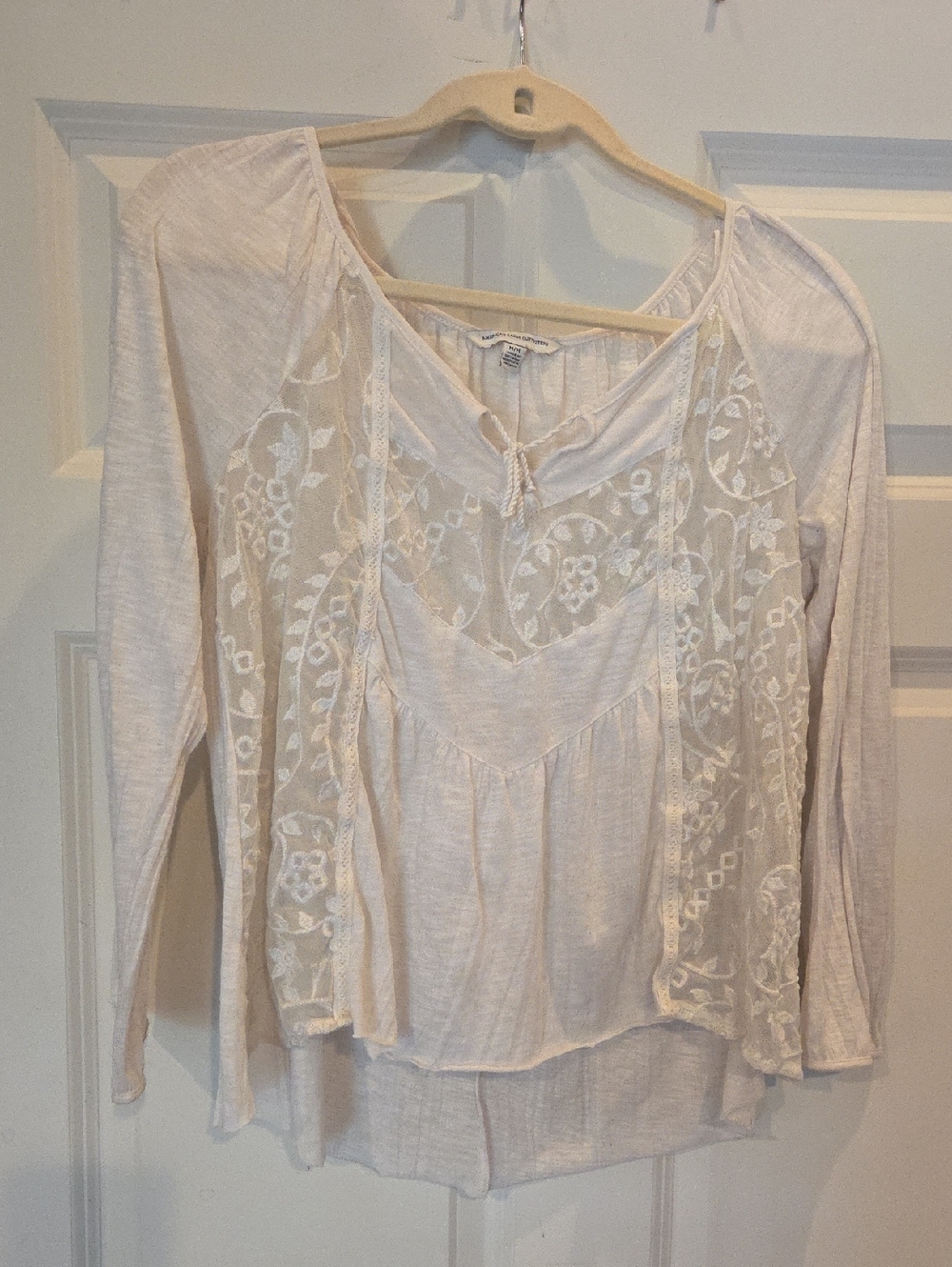 American Eagle Outfitters Cream Embroidered Peasant Tunic Top